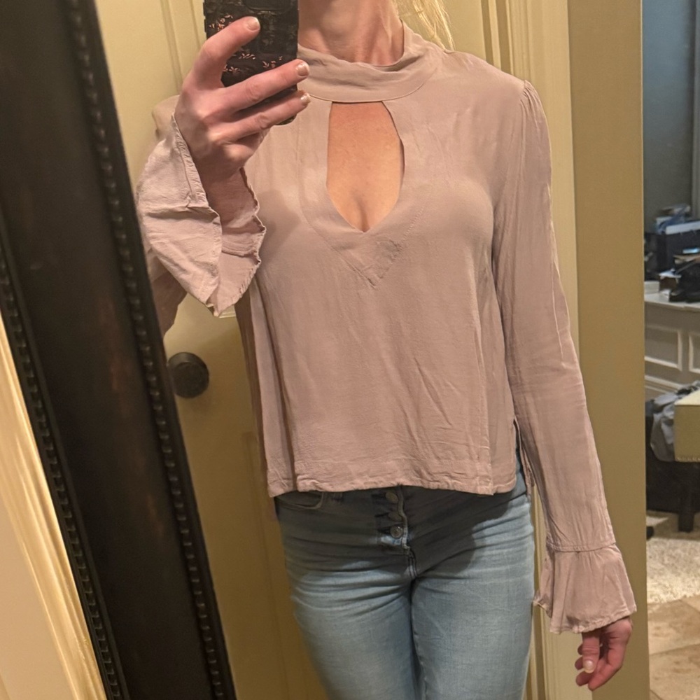 Free People Pink Long Sleeve Blouse